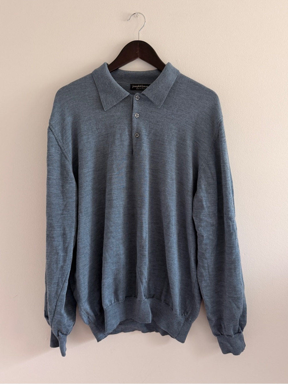 Preppy Joseph & Lyman Men's 100% Merino Wool Blue Long Sleeve Polo XL